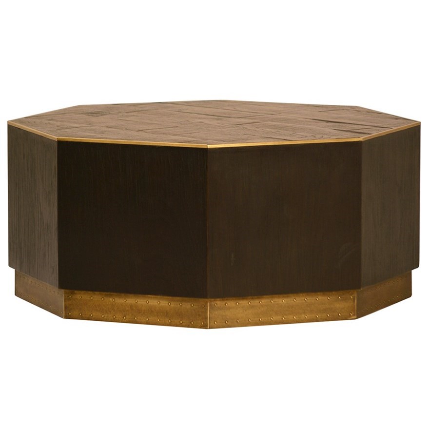 Dovetail Furniture Living Hermes Oak Coffee Table with Metal Accents Malouf Furniture Co